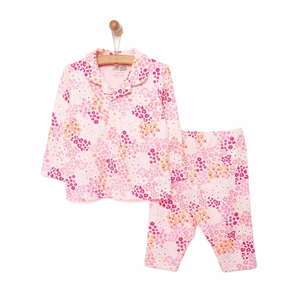 Gömlek Yaka Mini Çiçek Desen Kız Bebek Pijama Takımı