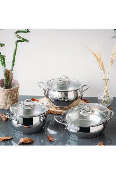 Gülsan Gizem Inox 6 Parça Paslanmaz Çelik Tencere Seti 18-20-22cm - 2