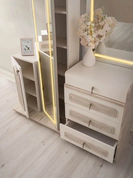 DUBAİ MDF LEDLİ BAZALI YATAK ODASI TAKIMI - Resim 4