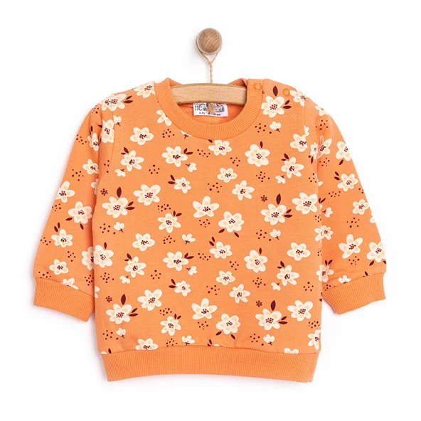 Kız Bebek Sweatshirt Şardonlu Çiçek Desenli Uzun Kol