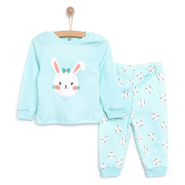 Bisiklet Yaka Tavşan Desenli Pijama Takımı Kız Bebek