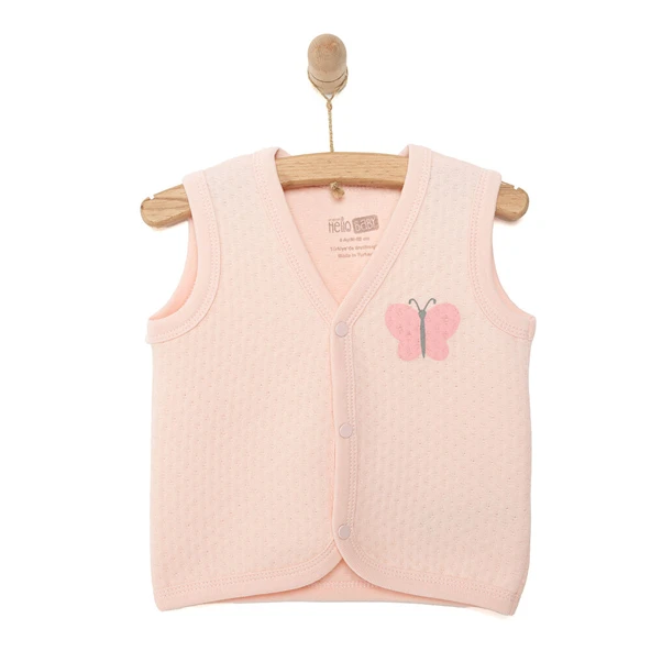 Kız Bebek Kapitpne Yelek Düğmeli Açık Pembe