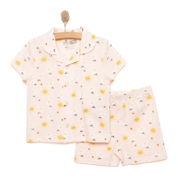 Gömlek Yaka Güneş Desenli Kısa Kol Pijama Takımı