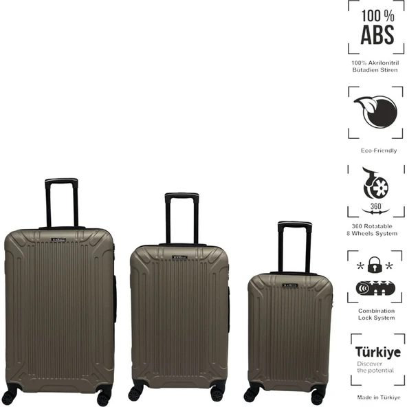 Anhelo Castle Abs Küçük (Kabin), Orta ve Büyük Boy 3'lü Valiz Seti - Resim 2