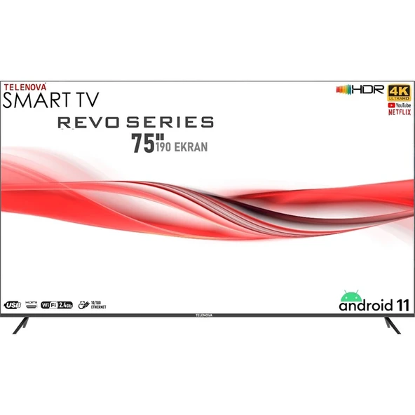 Telenova 75S4K8001 75" 190 Ekran Dahili Uydu Alıcılı 4K Ultra HD Smart LED TV