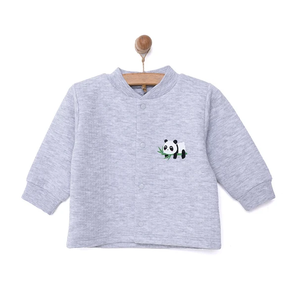 Unisex Kapitone Hırka Kapitone Örme Kumaş Çıtçıtlı Gri Melanj