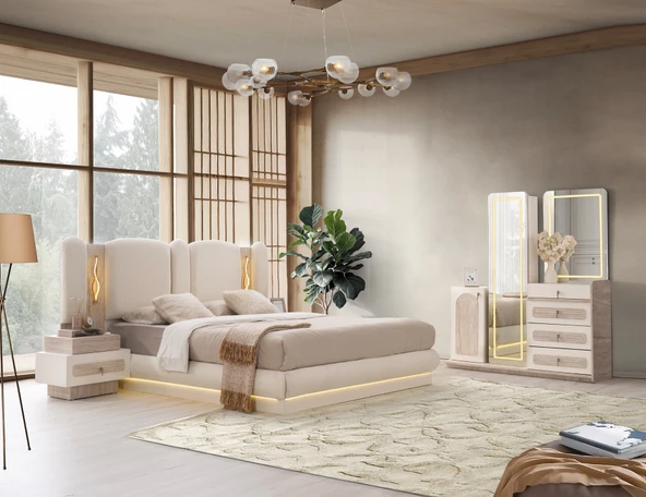 DUBAİ MDF LEDLİ BAZALI YATAK ODASI TAKIMI - Resim 2