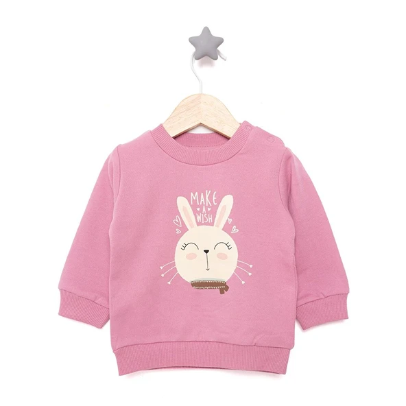 Basic Az Şardonlu Tavşan Desenli Sweatshirt Kız Bebek