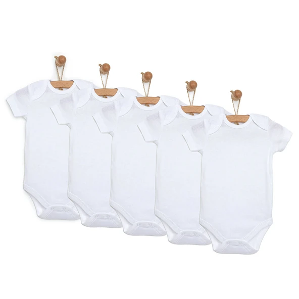 Unisex 5'li Kısa Kol Body Ribana Zıbın Zarf Yaka Kısa Kol Beyaz