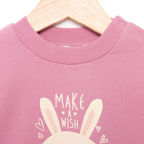 Basic Az Şardonlu Tavşan Desenli Sweatshirt Kız Bebek - 3