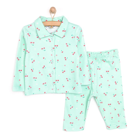 Gömlek Yaka Kiraz Desen Kız Bebek Pijama Takımı
