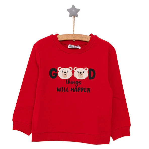 Kız Bebek Sweatshirt Şardonlu Aslan Desenli Bisiklet Yaka Uzun Kol Kırmızı