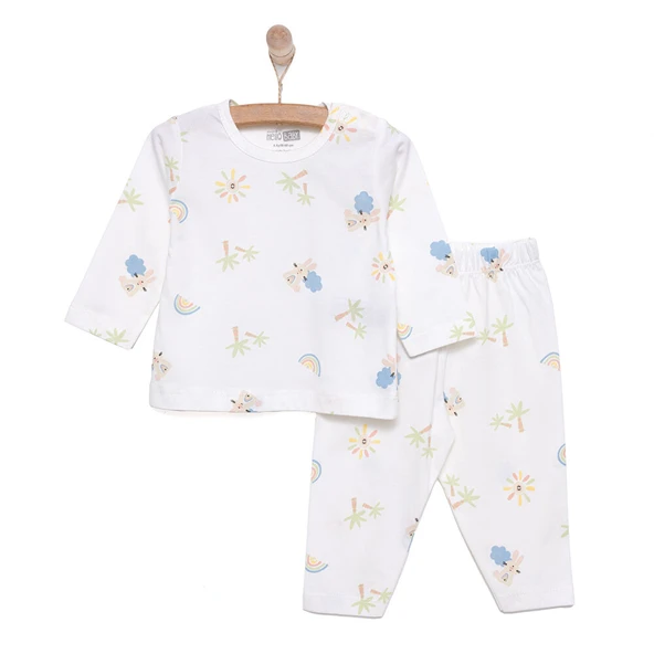 Kız Gökkuşağı Desenli Uzun Kol Pijama Takımı