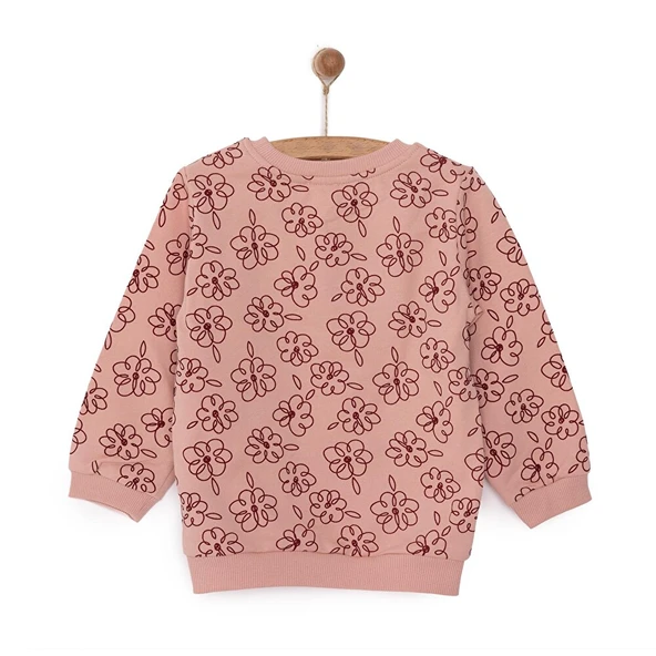 Kız Bebek Sweatshirt Şardonlu Çiçek Desenli Bisiklet Yaka Uzun Kol Desenli - 2