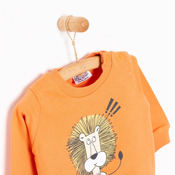 Basic Az Şardonlu Aslan Desenli Sweatshirt - 2