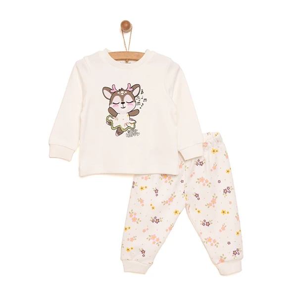 Bisiklet Yaka Geyik Desen Kız Bebek Pijama Takımı