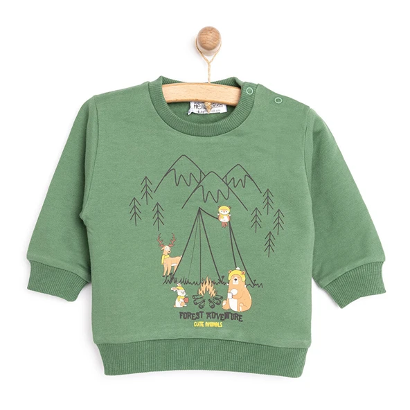 Basic Az Şardonlu Kamp Temalı Sweatshirt Erkek Bebek