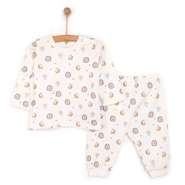 Erkek Bebek Pijama Takımı İnterlok Çıtçıtlı Pambuliq Pijama Takımı Bisiklet Yaka Uzun Kol Koyu Sarı