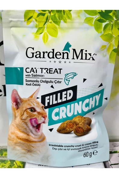 Garden Mix Somon Balıklı, İçi Dolgulu Çıtır Kedi Ödülü 60 Gr