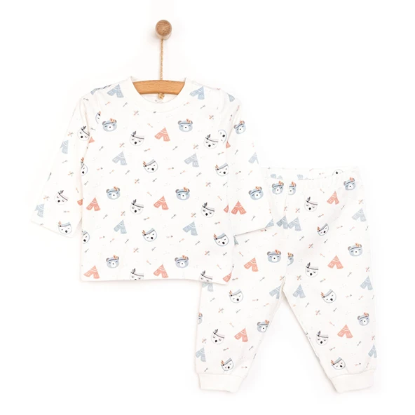 Erkek Bebek Pijama Takım İnterlok Pambuliq Bisiklet Yaka Uzun Kol Gri