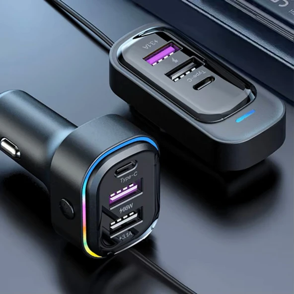FR-424 36W PD Hızlı Şarj Destekli Çoklu USB & Type-C Çıkışlı Araç Şarj Cihazı - RGB Aydınlatmalı - 8