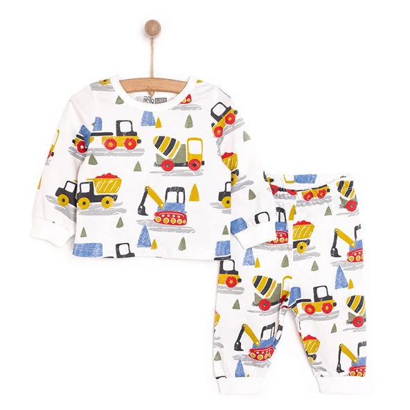 Uzun Kol Kepçe Desenli Bisiklet Yaka Pijama Takımı