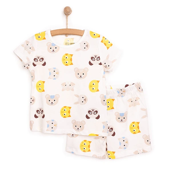Erkek Kısa Kol Hayvan Desenli Bisiklet Yaka Pijama Takımı