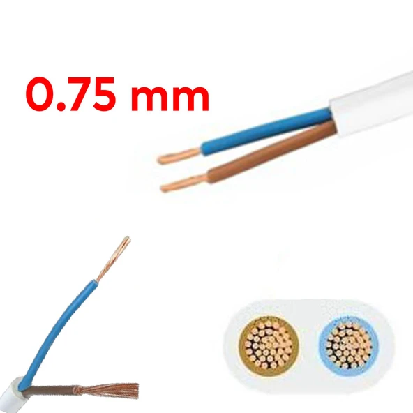 TTR CCA Çok Telli Elektrik Kablosu Topraklı Bakır İletken Damarlı Beyaz Kablo 2x0.75 mm 100 Metre - 3