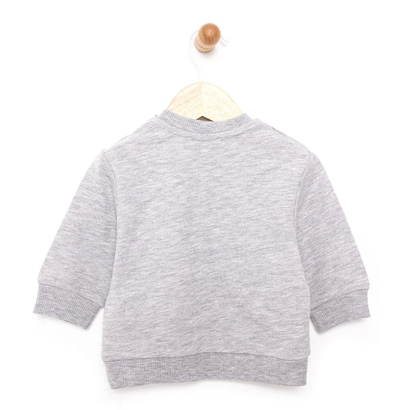 Erkek Bebek Sweatshirt Şardonlu Çıtçıtlı Bisiklet Yaka Uzun Kol Koyu Gri Melanj - 2