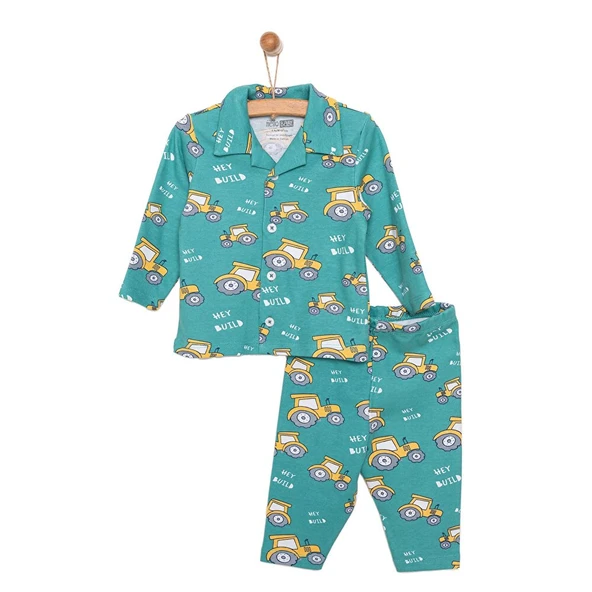Gömlek Yaka Traktör Desen Erkek Bebek Pijama Takımı