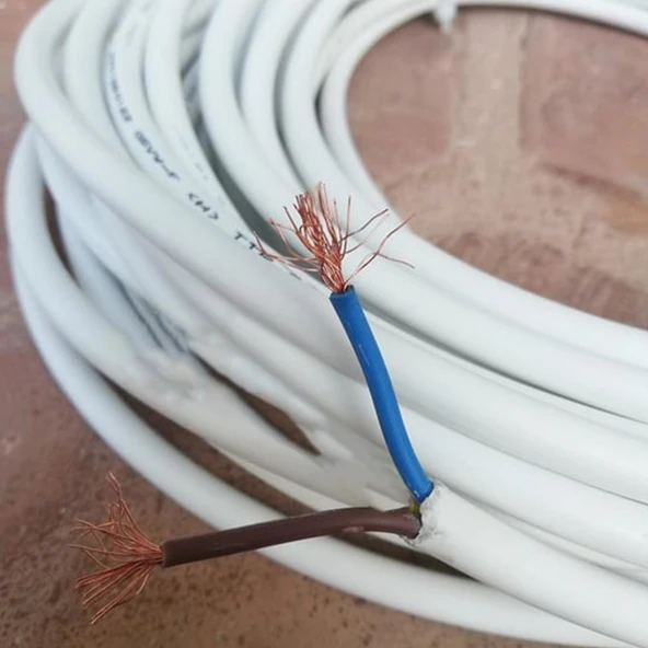 TTR CCA Çok Telli Elektrik Kablosu Topraklı Bakır İletken Damarlı Beyaz Kablo 2x0.75 mm 100 Metre - 4