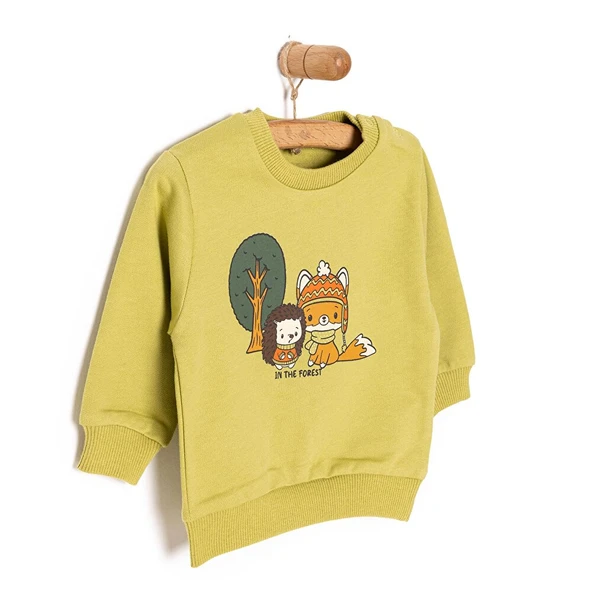 Basic Az Şardonlu Tilki Desenli Sweatshirt Erkek Bebek - 2