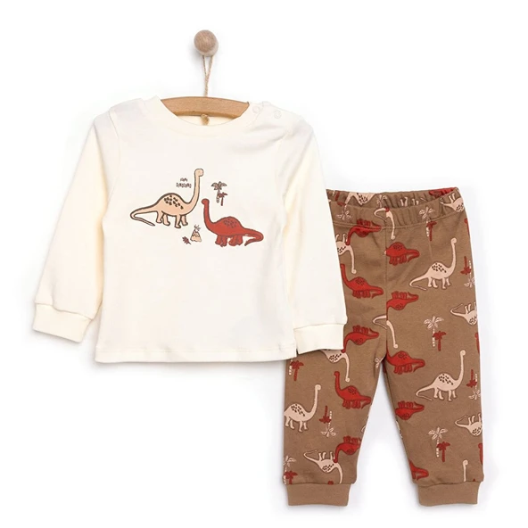 Bisiklet Yaka Dinazor Desenli Pijama Takımı Erkek Bebek