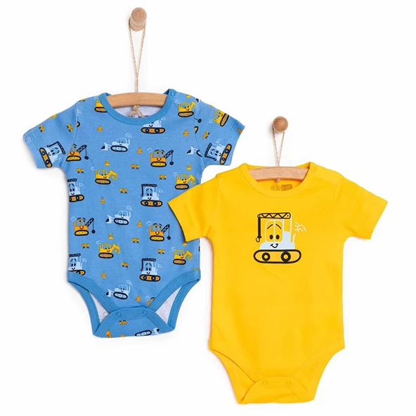 Erkek Bebek 2'li Body Ribana Çıtçıtlı Zıbın Bisiklet Yaka Kısa Kol Mavi