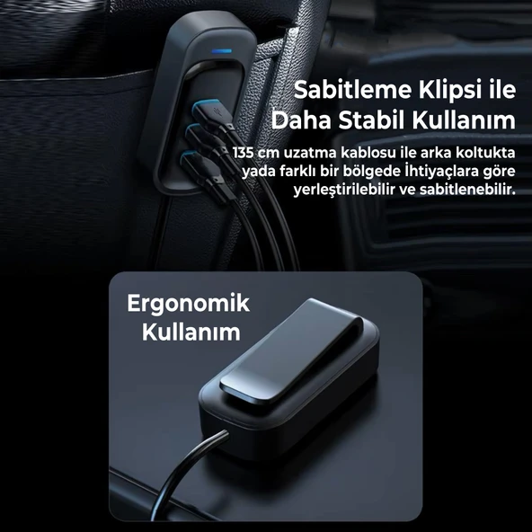 FR-424 36W PD Hızlı Şarj Destekli Çoklu USB & Type-C Çıkışlı Araç Şarj Cihazı - RGB Aydınlatmalı - 6