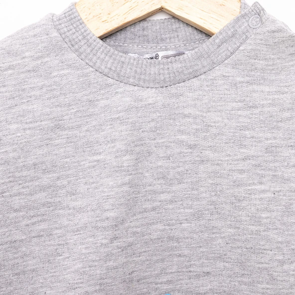 Erkek Bebek Sweatshirt Şardonlu Çıtçıtlı Bisiklet Yaka Uzun Kol Koyu Gri Melanj - 3