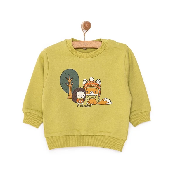 Basic Az Şardonlu Tilki Desenli Sweatshirt Erkek Bebek