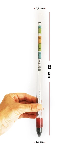 Alla 0.990-0.1160 Şarap Bira Hidrometresi 0.38% Brix Termometreli - Resim 2