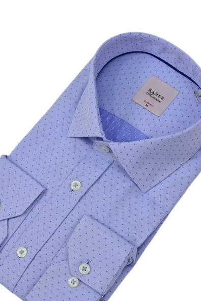 Erkek Puantiyeli Slim Fitt Uzun Kol Gömlek 2382 BGL-ST04377 - Resim 8