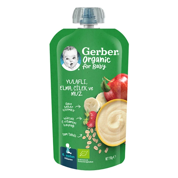 Organic Yulaflı Elma, Çilek ve Muz 110 gr