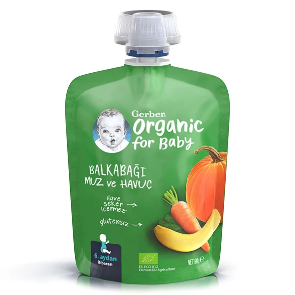Organik Balkabaklı Muzlu Havuçlu Meyve Püresi 90 gr