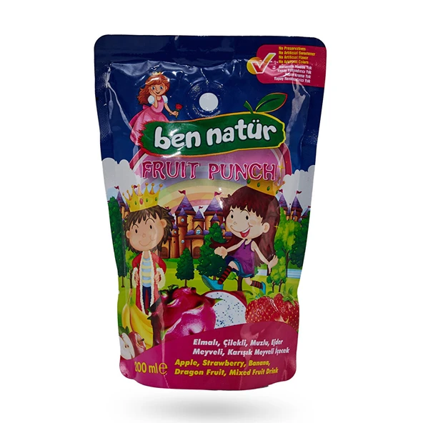 Fruit Punch Elmalı, Çilekli, Muzlu, Ejder Meyveli, Karışık Meyveli İçecek 200 ml