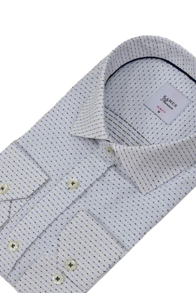 Erkek Puantiyeli Slim Fitt Uzun Kol Gömlek 2403 BGL-ST04376 - Resim 9