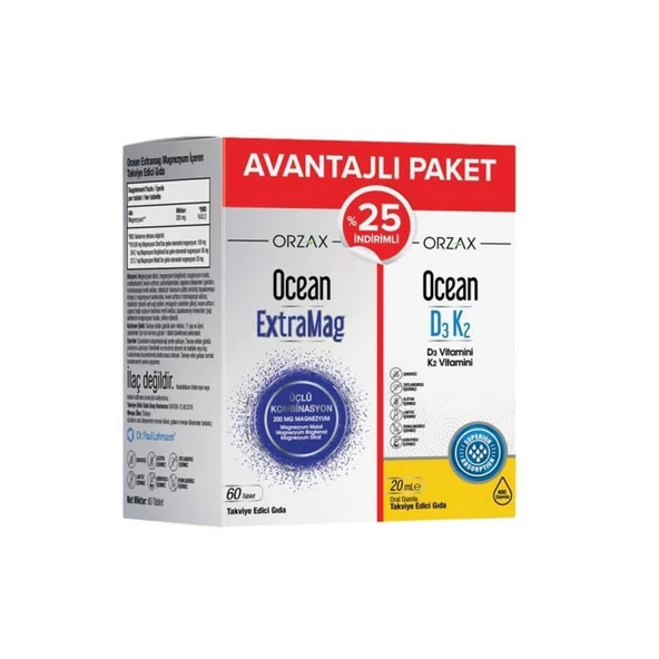 Ocean Extramag 60 Tablet + Ocean D3 K2 20 ml %25 İndirimli Kofre 8697595874011