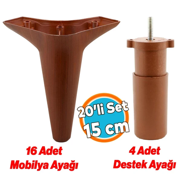 Mobilya Kanepe Koltuk TV Ünitesi Destek Ayağı 15 cm Kahverengi Ayakları 20'li Set