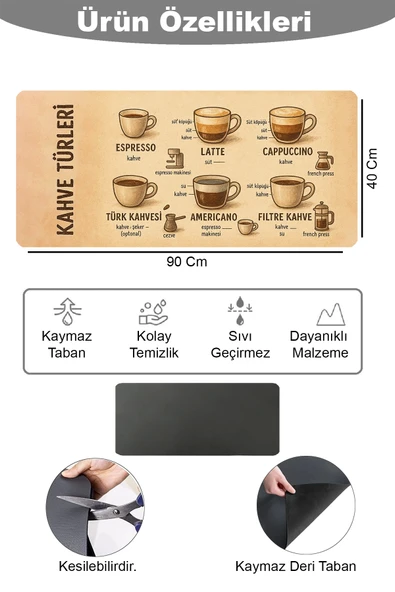 Valerine Life Barista Matı Sıvı Geçirmez Büyük Boy XXL Kahve Barı Espresso Kahve Makinesi Pad 40x90cm 27250224 - 2