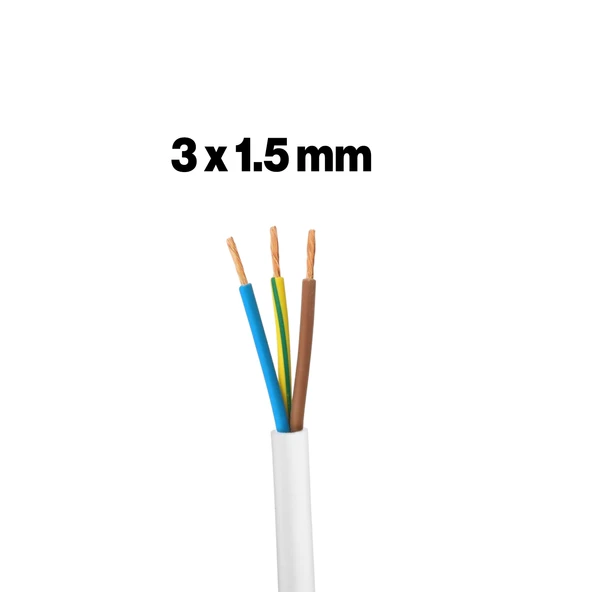 TTR CCA Çok Telli Elektrik Kablosu Topraklı Bakır İletken Damarlı Beyaz Kablo 3x1.5 mm 100 Metre - 4