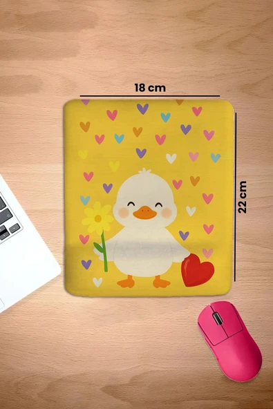 SonicTouch Bilek Destekli Kalpli Ördek Temalı Sarı Dikdörtgen Pürüzsüz Yüzey Dikişsiz Mouse Pad 18x22cm - 2