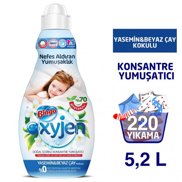 Bingo Oxyjen Konsantre Yumuşatıcı Yasemin&Beyaz Çay 1320 Ml Ekonomi Paketi 4'lü