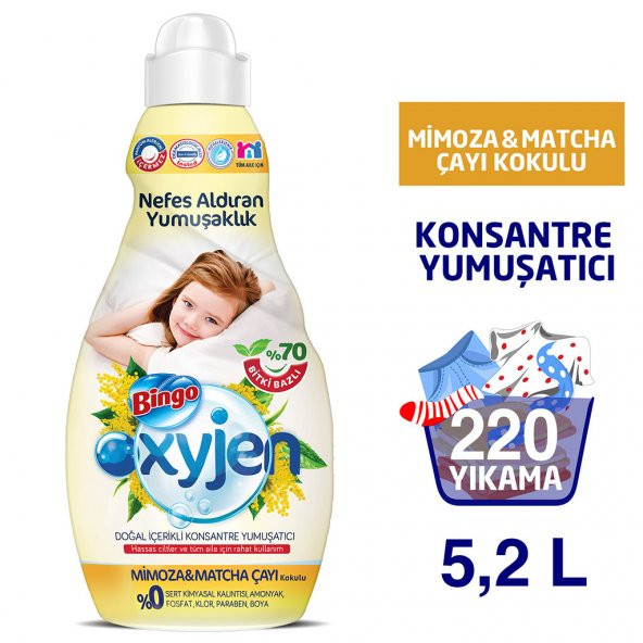 Bingo Oxyjen Konsantre Yumuşatıcı Mimoza&Matcha Çayı 1320 Ml Ekonomi Paketi 4'lü